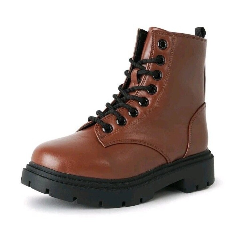 J. Adams Harley Combat Boots Women 6.5 Cognac Brown Faux Leather Ankle Boots NIB